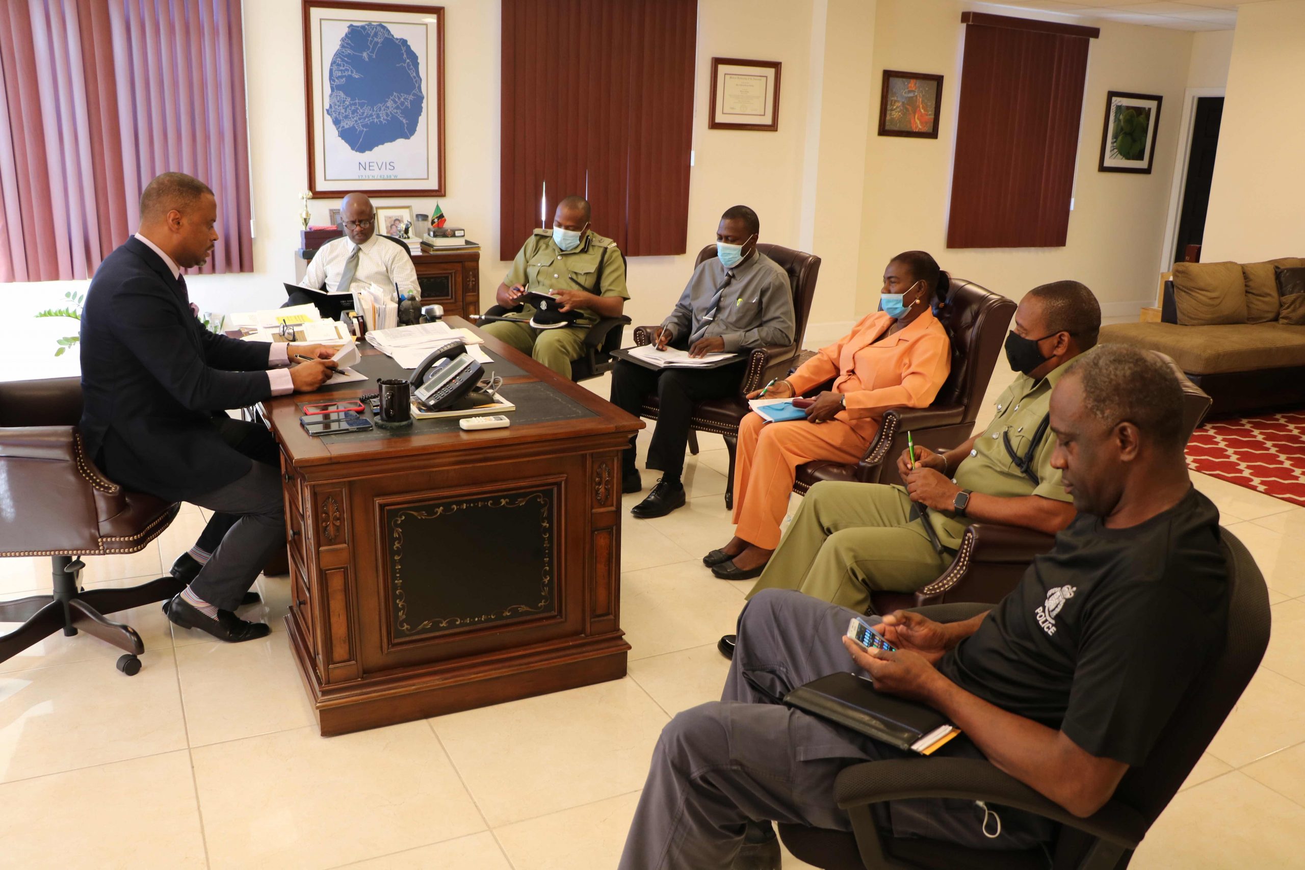 Premier Brantley updated on security matters by Nevis Division top brass
