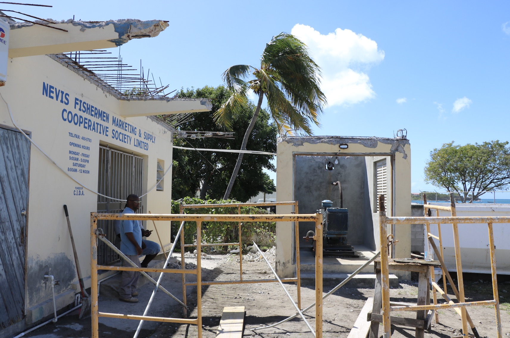 Nevis Public Works Department carrying out repairs on Fisheries Complex to improve public safety