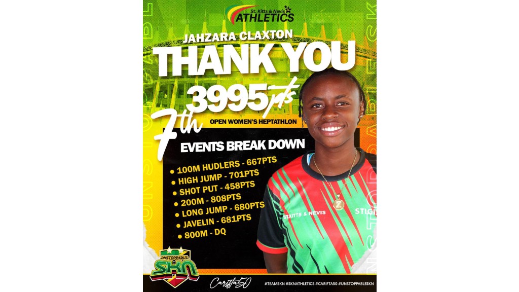 SKN’s Jahzara Claxton loses CARIFTA Games Heptathlon silver medal