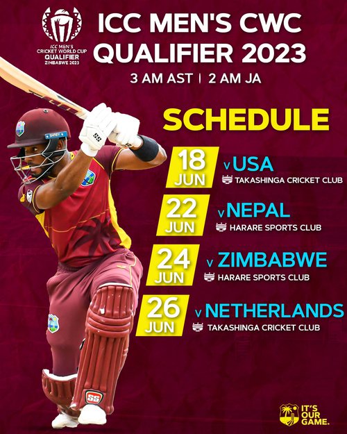 West Indies Drawn in Group A for ICC Men’s Cricket World Cup Qualifiers in Zimbabwe