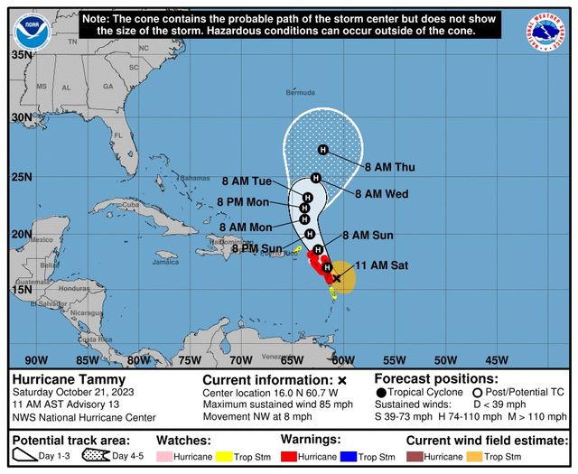Hurricane Tammy Update  : Small Craft and High Surf Warning Remain in Effect