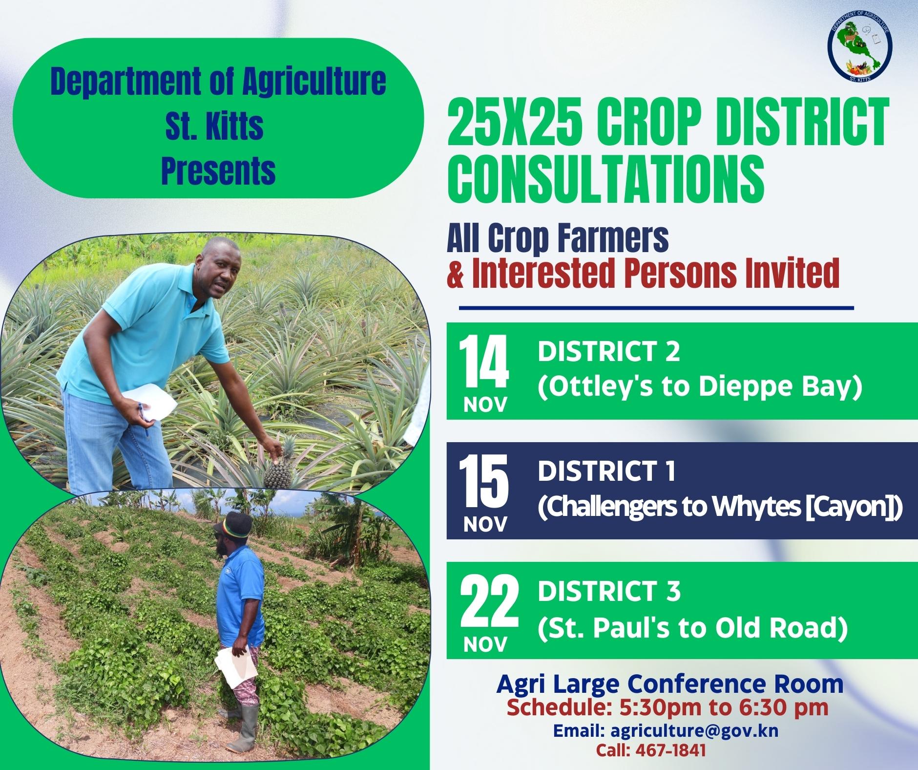 Farmers Invited to Crop District Consultations at Agriculture Department