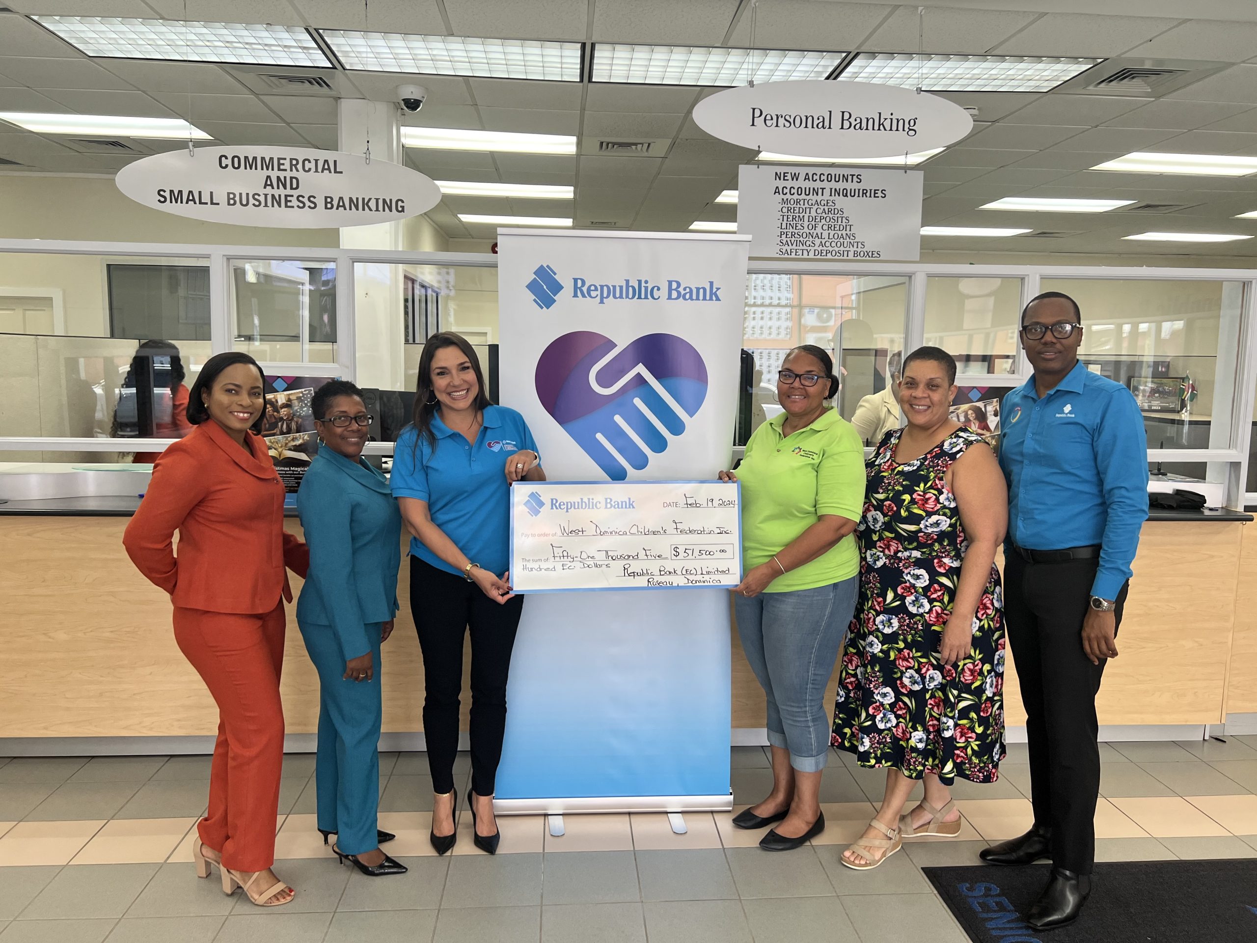 Republic Bank Presents Cheque to PMAD Partner, West Dominica Federation