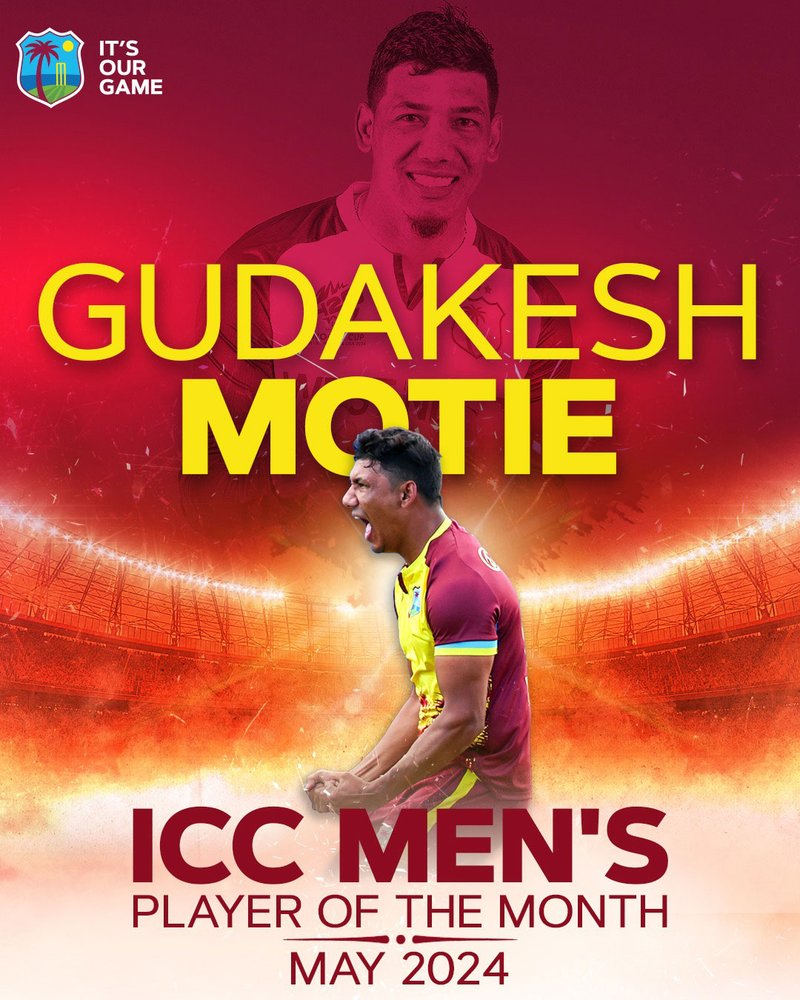 Gudakesh Motie Takes the ICC Men’s Player of The Month Award