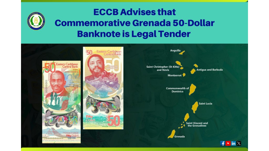 ECCB Confirms Grenada’s $50 Commemorative Bill is Legal Tender
