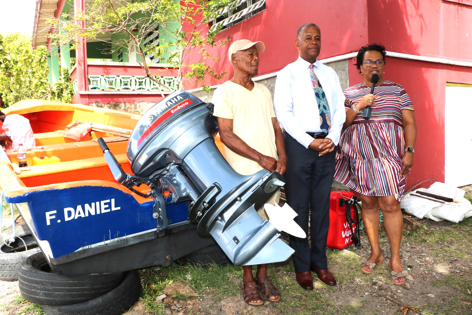 Senior Fisherman Franklyn Daniel and Family Express Deep Gratitude to NIA for Donation of New Boat Engine