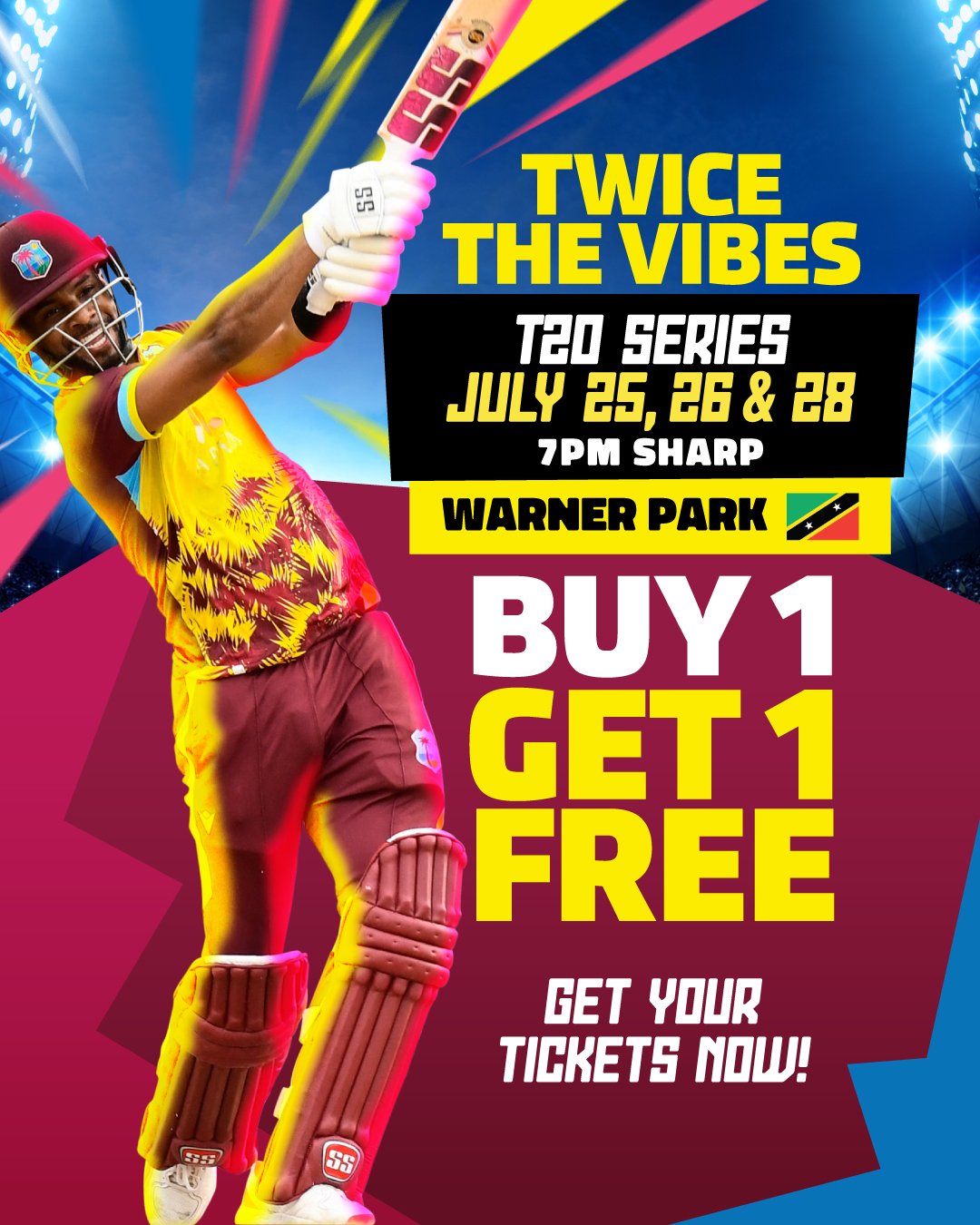 CWI Launches TWICE THE VIBES “Buy One, Get One FREE” Ticket Offer for T20Is in St. Kitts