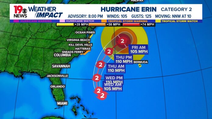 Hurricane Erin Brings Rough Seas, Swells Toward Bermuda