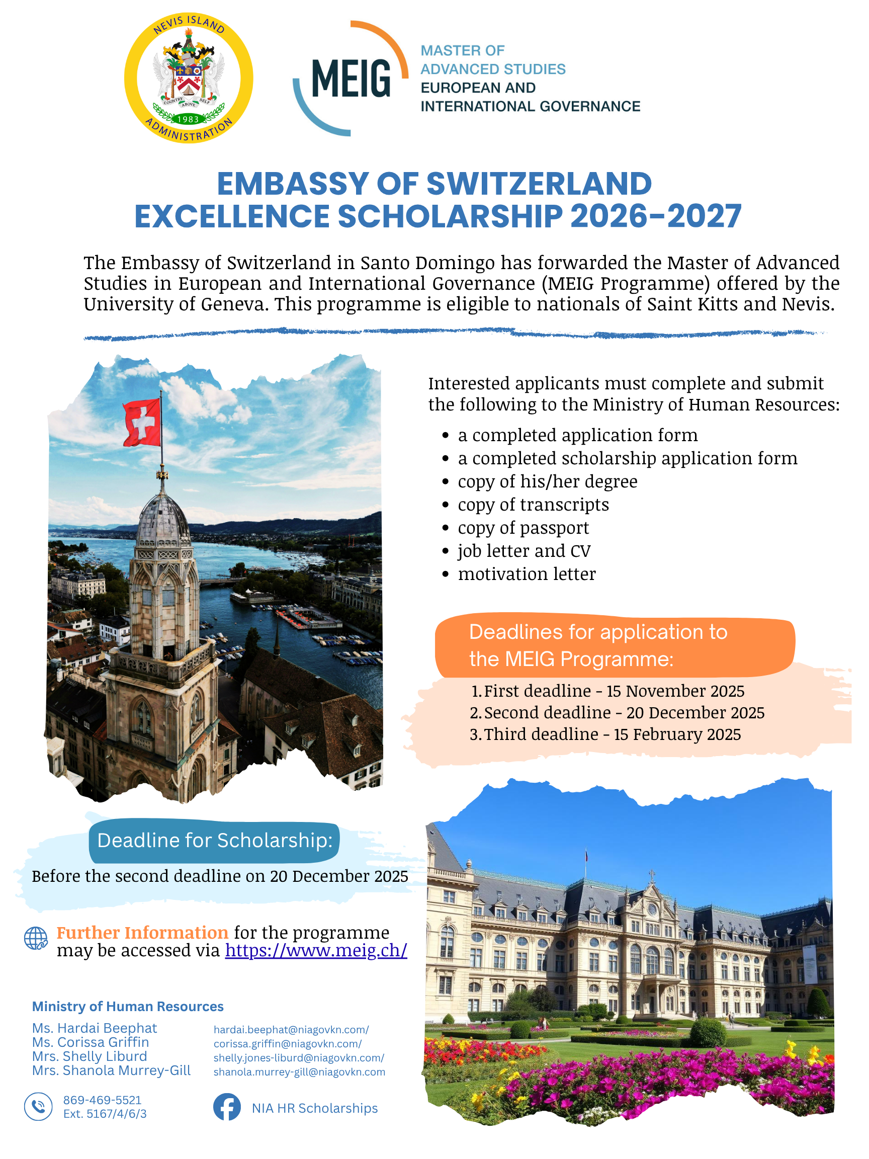 Embassy of Switzerland Excellence Scholarships 2026-2027