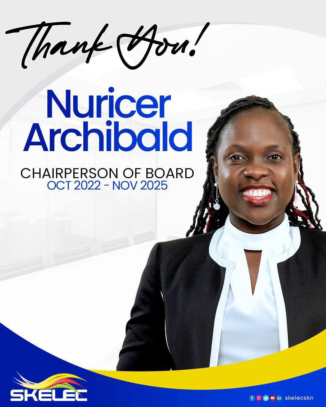 Chair of the St. Kitts Electricity Company (SKELEC) Board of Directors, Mrs Nuricer Archibald, Concludes Tenure