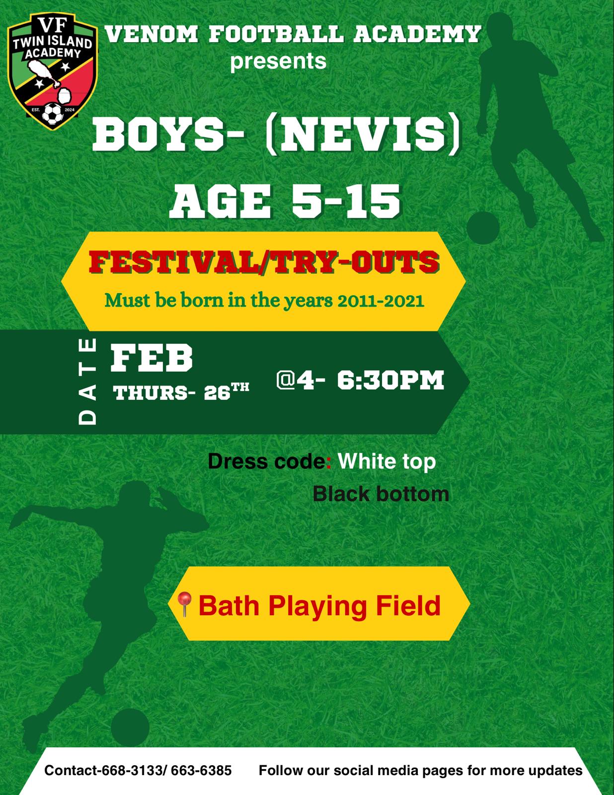 Football  : VENOM Academy to Host Festival Try-Outs in Nevis