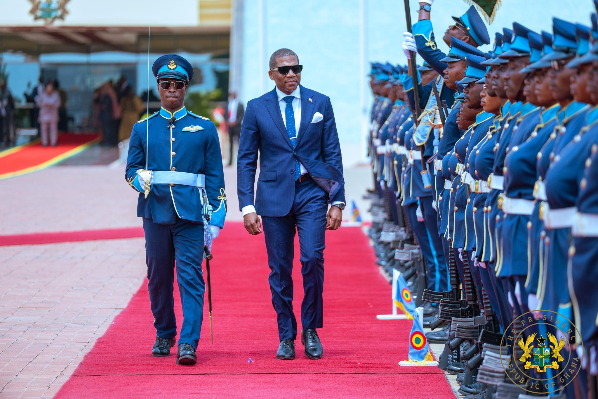 Prime Minister Drew Receives Full State Honours at Jubilee House During Official Visit to The Republic of Ghana