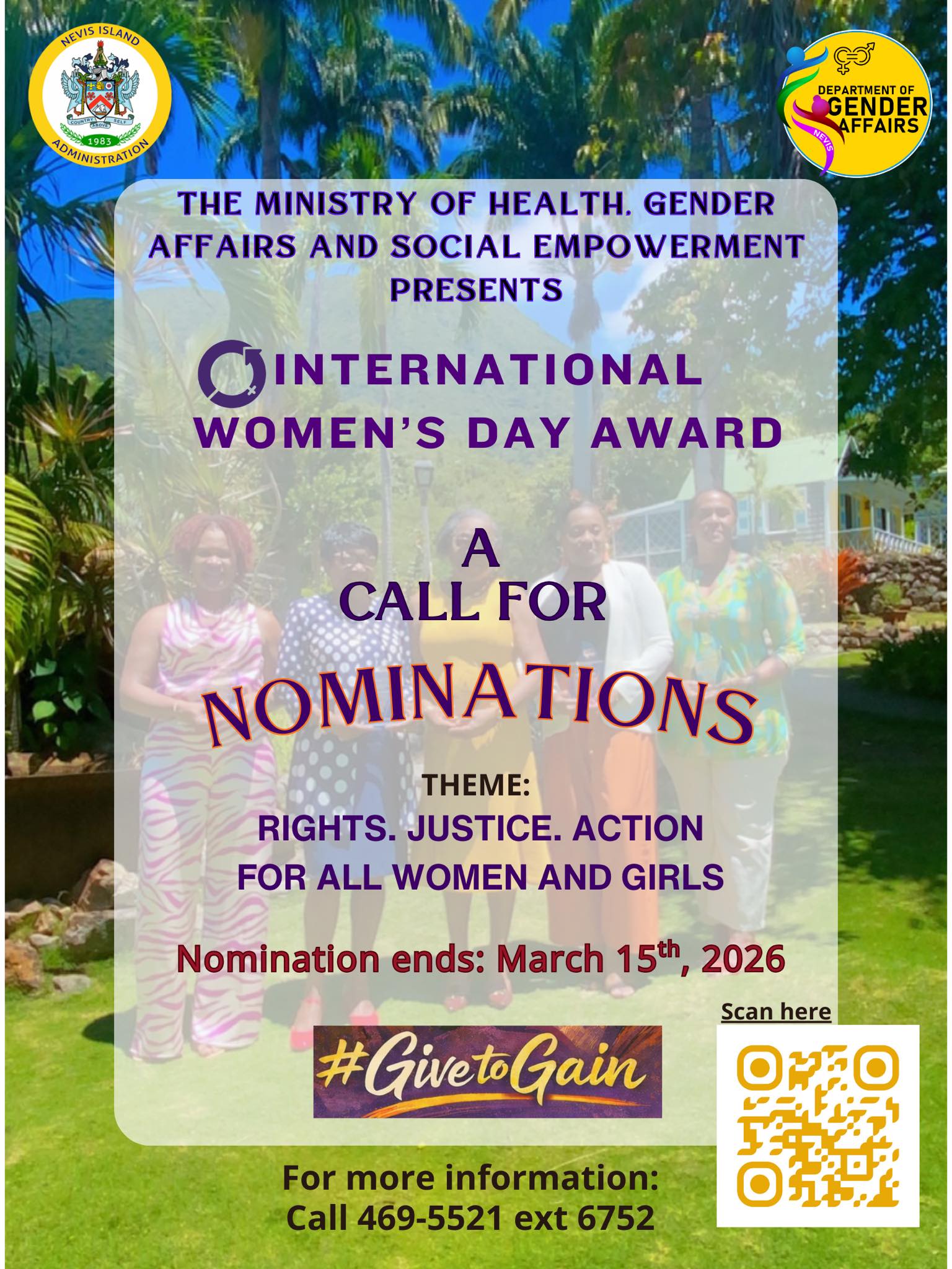 Nevis’ Ministry of Gender Affairs Calls for Nominations for International Women’s Month 2026 Awards