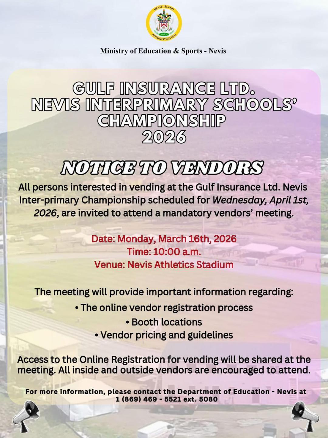 Notice to Vendors for Nevis Interprimary Schools’ Championship 2026