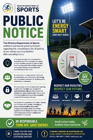 Public Notice :  Ministry/Department of Sports Appeals for Responsible Use of Facility Lighting