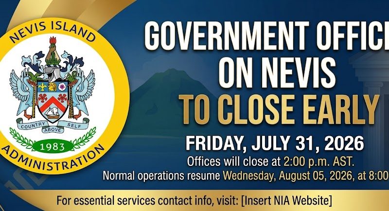 Government Offices on Nevis to Close Early on July 31