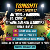 Antigua & Barbuda Falcons Host Guyana Amazon Warriors Tonight at Sir Vivian Richards Stadium