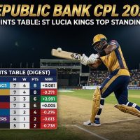Republic Bank  CPL 2026 Standings : St Lucia Kings Top Table  as Race  for Playoffs Heats  Up