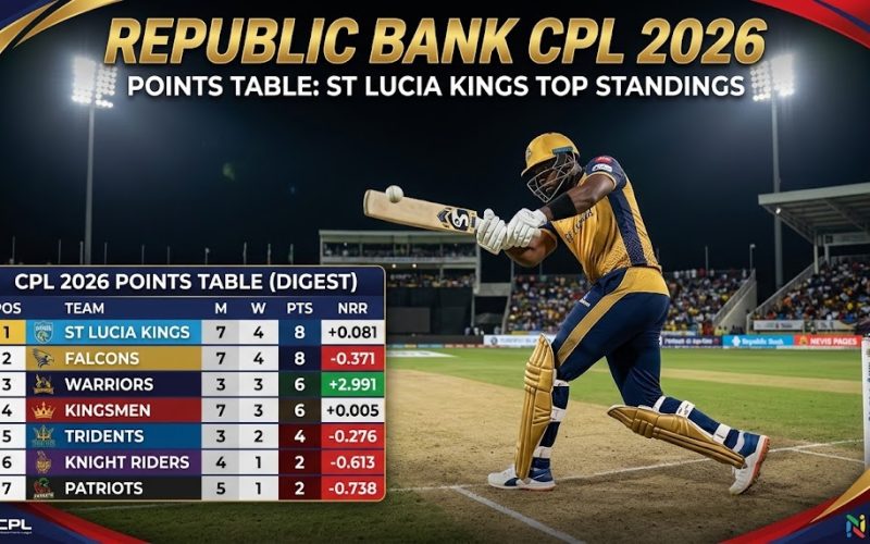 Republic Bank  CPL 2026 Standings : St Lucia Kings Top Table  as Race  for Playoffs Heats  Up