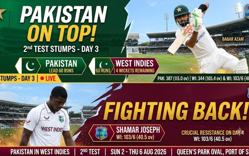 Cricket : Pakistan’s Spinners Rattle West Indies as Hosts Collapse To 103/6 On Day 3