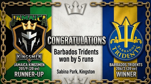 CPL : Barbados Tridents Edge Out Jamaica Kingsmen in Five-Run Sabina Park Thriller