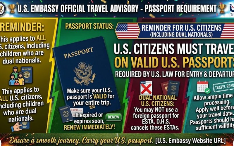 U.S. Embassy Reminds Dual Nationals: U.S. Citizens Must Travel on Valid U.S. Passports