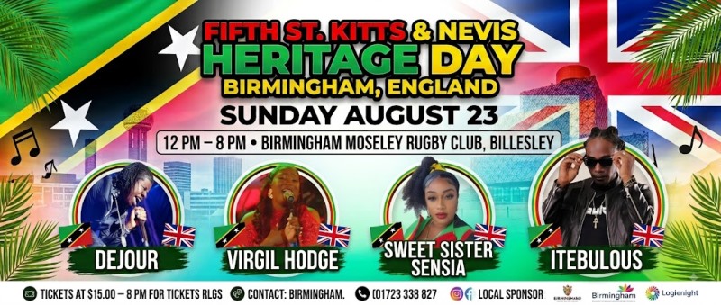 Virgil Hodge, Sweet Sister Sensia, Dejour, And Itebulous to Perform at Fifth St. Kitts And Nevis Heritage Day in Birmingham, England