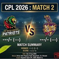 Cricket :  Defending Champions Trinbago Knight Riders Clash with St Kitts & Nevis Patriots in CPL Match 2 At Arnos Vale