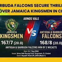 Cricket : Antigua & Barbuda Falcons Secure Thrilling 2-Wicket Victory Over Jamaica Kingsmen in CPL Opener