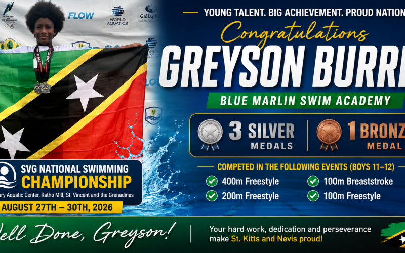 Young Swimmer Greyson Burrell Wins Four Medals at SVG National Swimming Championship