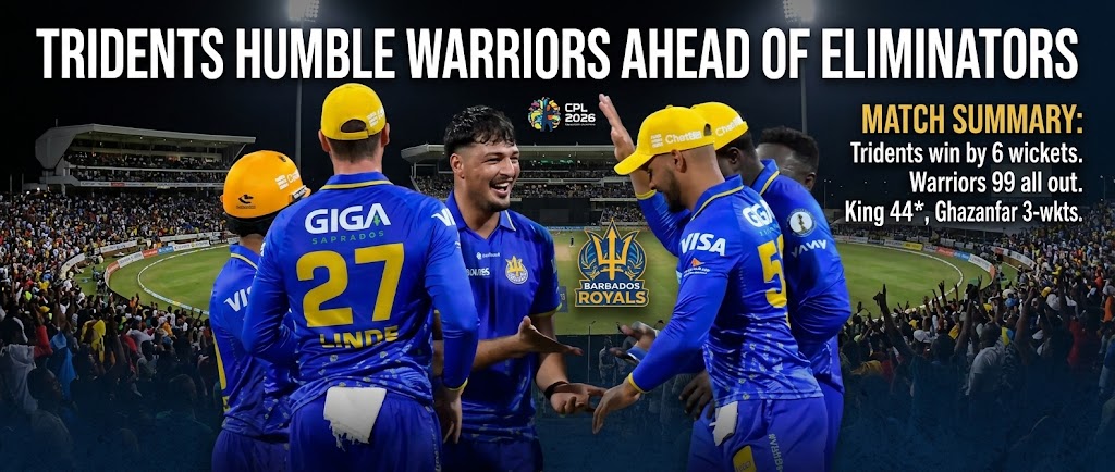 Tridents Meander Past Warriors with Dominant Bowling Performance Ahead of CPL Play-Offs