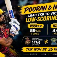 CPL : Pooran and Narine Lead Trinbago Knight Riders to Convincing Victory in Low-Scoring Clash
