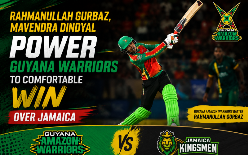 CPL : Gurbaz and Dindyal Power Guyana Amazon Warriors to Comfortable Eight-Wicket Victory Over Jamaica Kingsmen