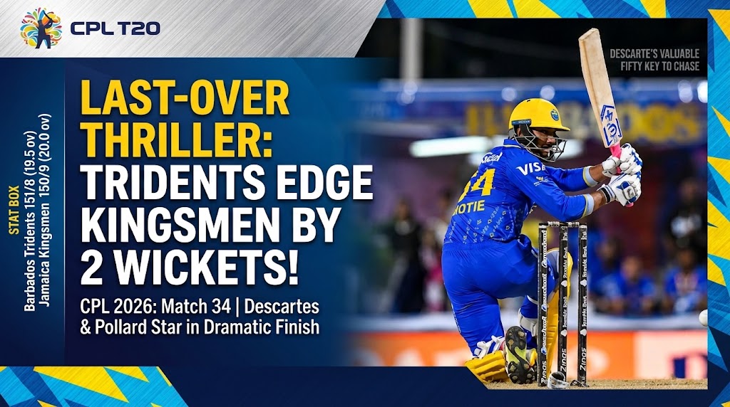 Barbados Tridents Clinch Last-Over Thriller Against Jamaica Kingsmen in CPL Classic