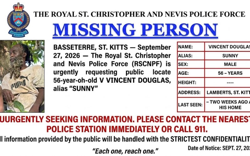 Police Seek Public Assistance in Locating Missing Person  Vincent (Sunny ) Douglas