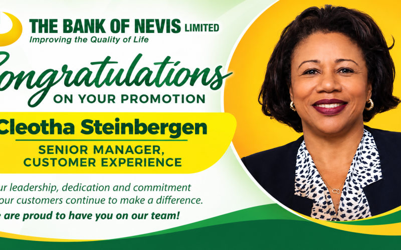 The Bank of Nevis Congratulates Cleotha Steinbergen on Promotion to Senior Manager, Customer Experience