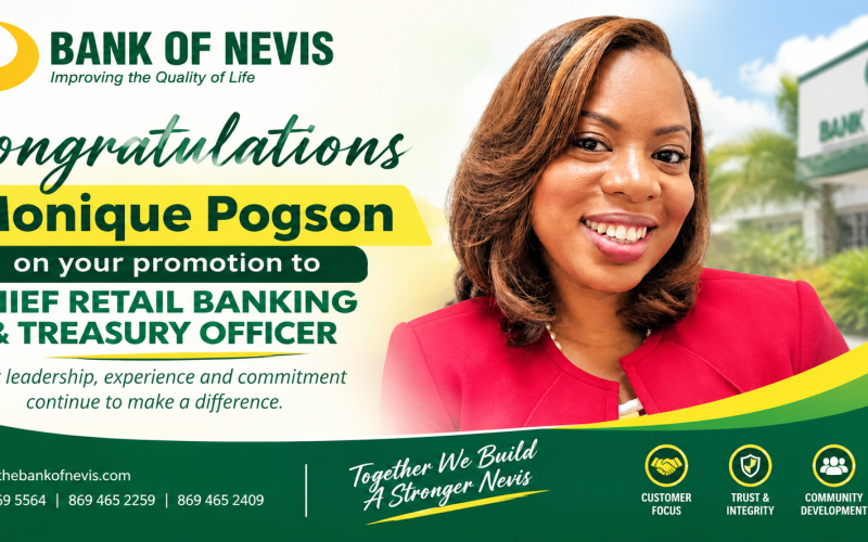 Bank of Nevis Congratulates Monique Pogson on Promotion to Chief Retail Banking and Treasury Officer