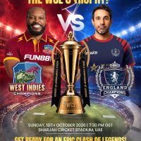 Cricket :World Championship of Legends Season 3 Grand Finale: West Indies Champions to Face England Champions in Sharjah