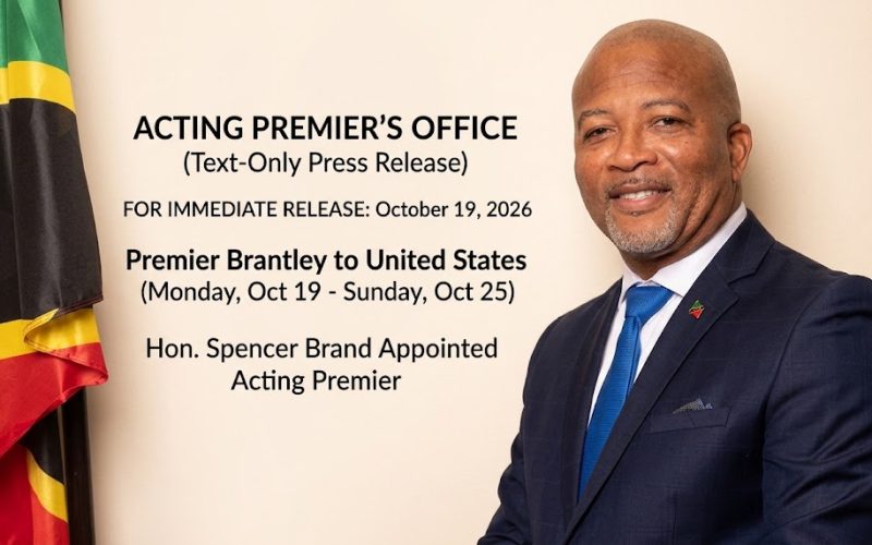 Premier Brantley Travels to the United States on Official Business; Hon. Spencer Brand Appointed Acting Premier