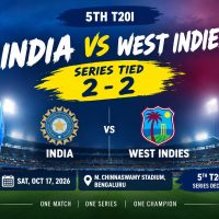 Cricket : India and West Indies Gear Up for Series Decider as T20I Contest Stands at 2–2  Bengaluru, India | October 17, 2026