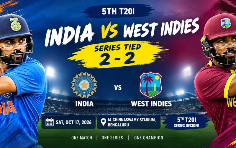 Cricket : India and West Indies Gear Up for Series Decider as T20I Contest Stands at 2–2  Bengaluru, India | October 17, 2026