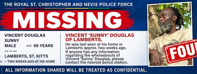 Missing  Person  Found Deceased: Vincent “Sunny” Douglas